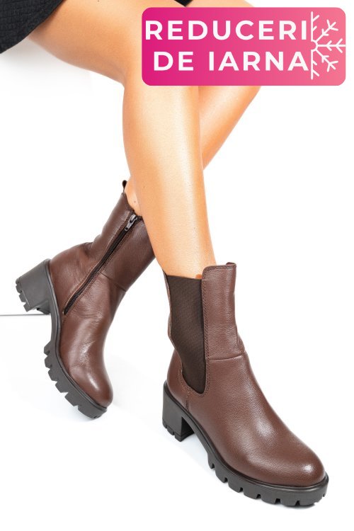 Ghete dama piele naturala maro inchis toc mic 8s77799