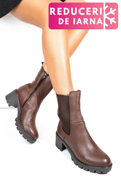 Ghete dama piele naturala maro inchis toc mic 8s77799