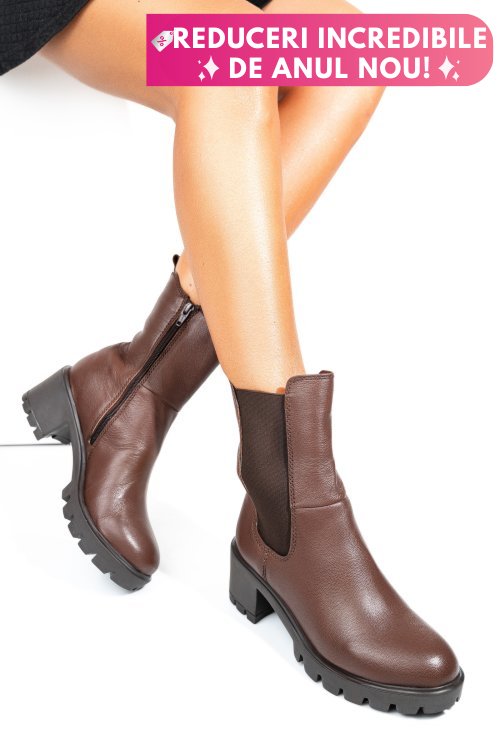 Ghete dama piele naturala maro inchis toc mic 8s77799
