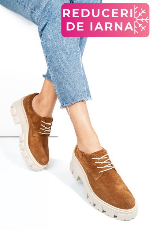 Pantofi casual femei piele naturala intoarsa maro 2s77080