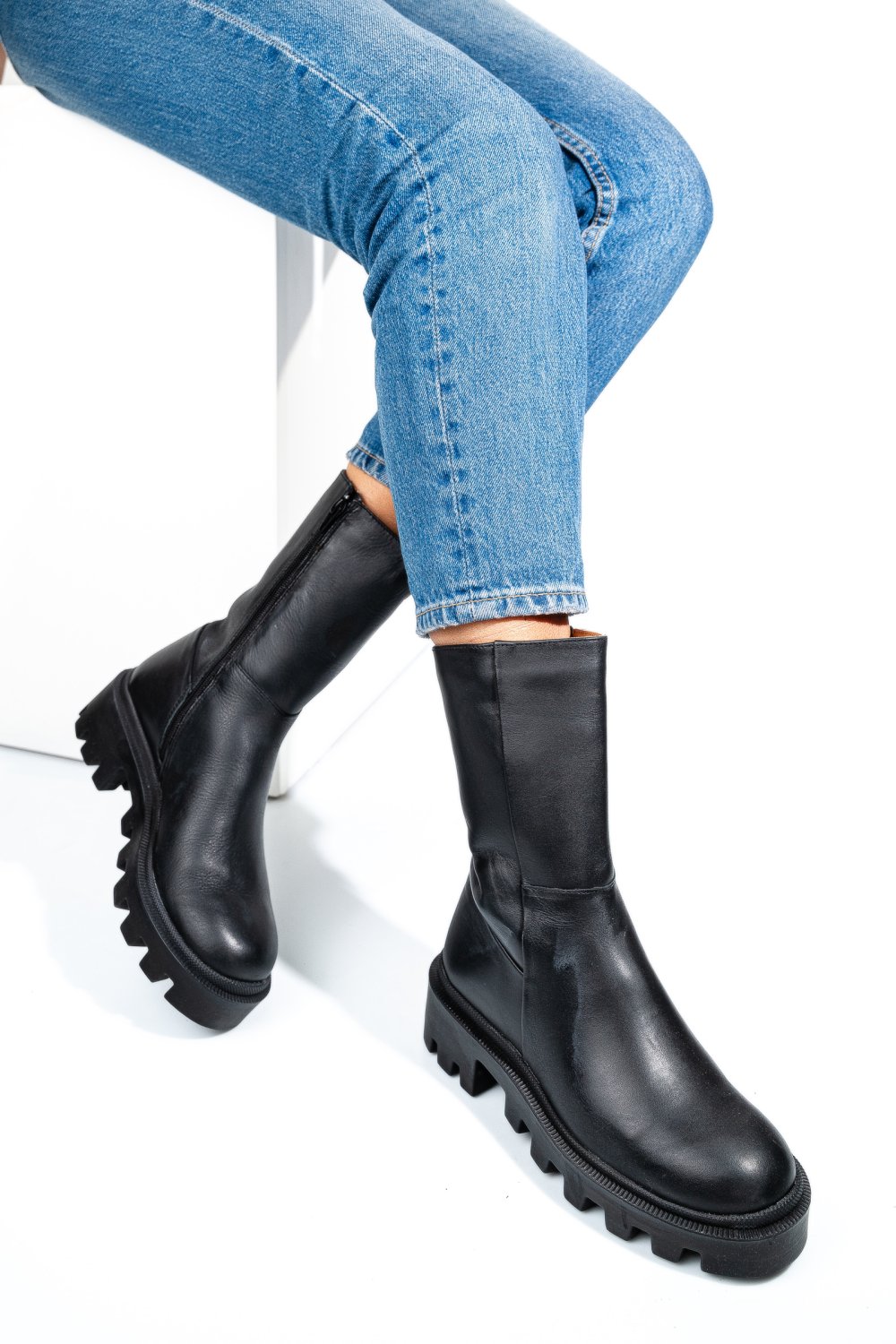 GHETE NEGRE PIELE NATURALA 6S77712