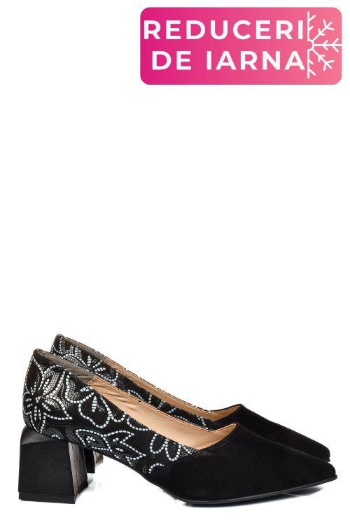 Pantofi negri piele naturala intoarsa 5s77460