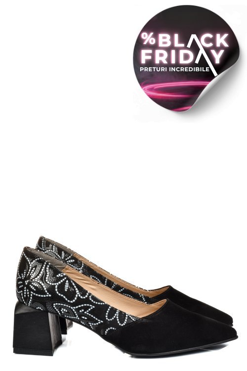 Pantofi negri piele naturala intoarsa 5s77460