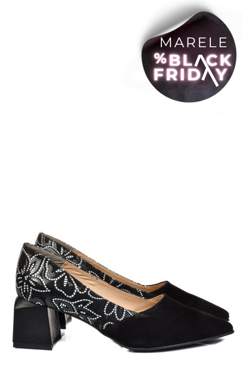 Pantofi negri piele naturala intoarsa 5s77460