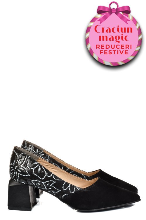 Pantofi negri piele naturala intoarsa 5s77460