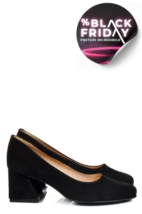 Pantofi negri piele naturala intoarsa 5s77003