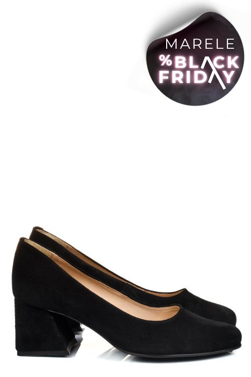 Pantofi negri piele naturala intoarsa 5s77003