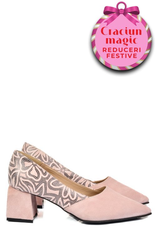 Pantofi roz piele naturala intoarsa 5s77460