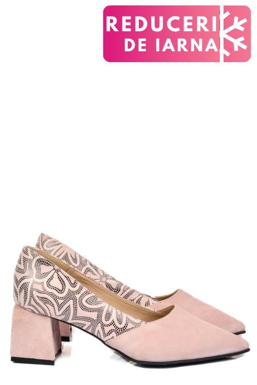 Pantofi roz piele naturala intoarsa 5s77460