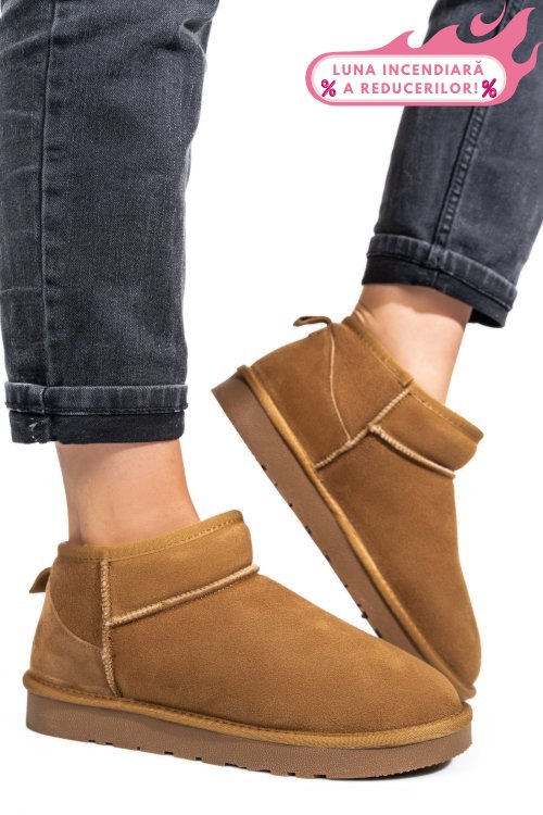 Ghete dama imblanite piele naturala intoarsa maro 1s771200