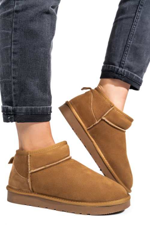 Ghete dama imblanite piele naturala intoarsa maro 1s771200
