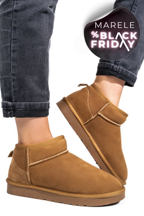 Ghete dama imblanite piele naturala intoarsa maro 1s771200