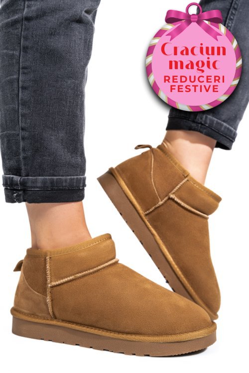 Ghete dama imblanite piele naturala intoarsa maro 1s771200