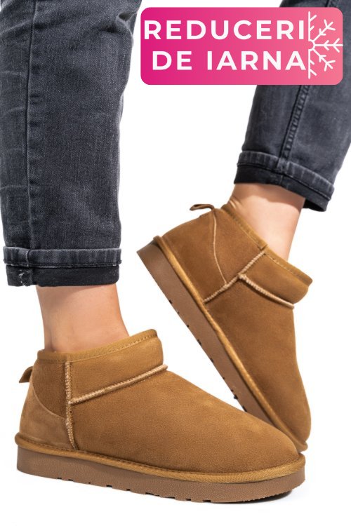 Ghete dama imblanite piele naturala intoarsa maro 1s771200