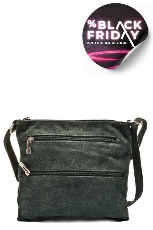Geanta verde piele naturala intoarsa 22009