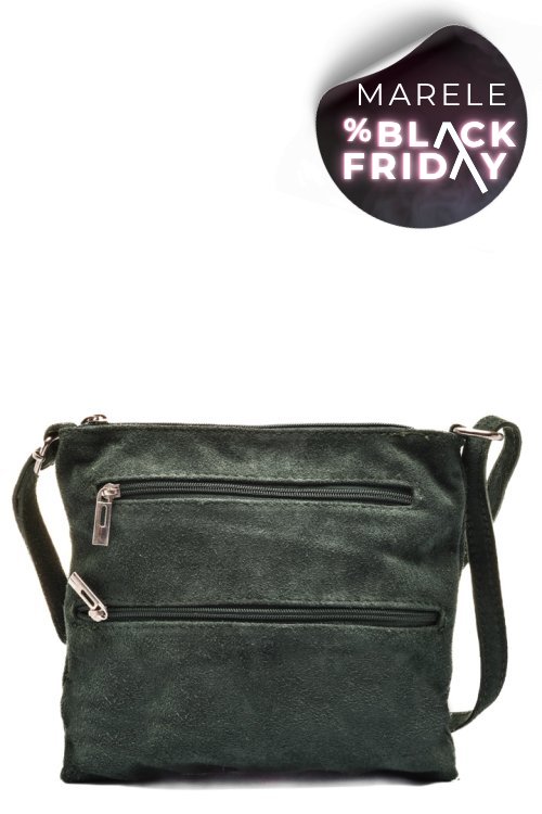 Geanta verde piele naturala intoarsa 22009