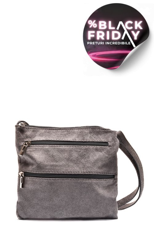 Geanta gri piele naturala intoarsa 22009