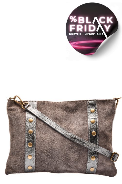 Geanta gri piele naturala intoarsa bs3477