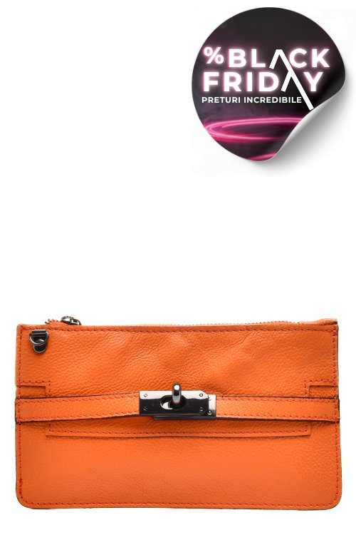 Geanta portocalie piele naturala 6352