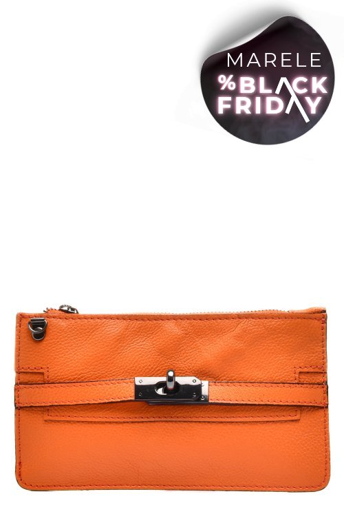 Geanta portocalie piele naturala 6352