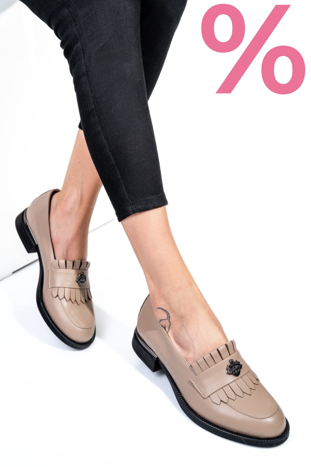 MOCASINI BEJ PIELE NATURALA 251628NP