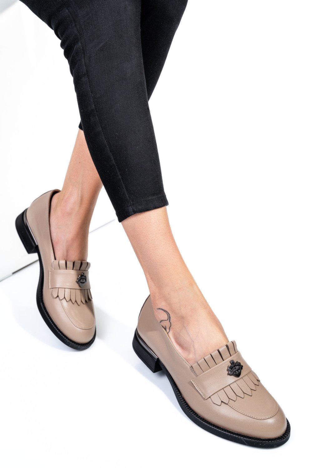 MOCASINI BEJ PIELE NATURALA 251628NP