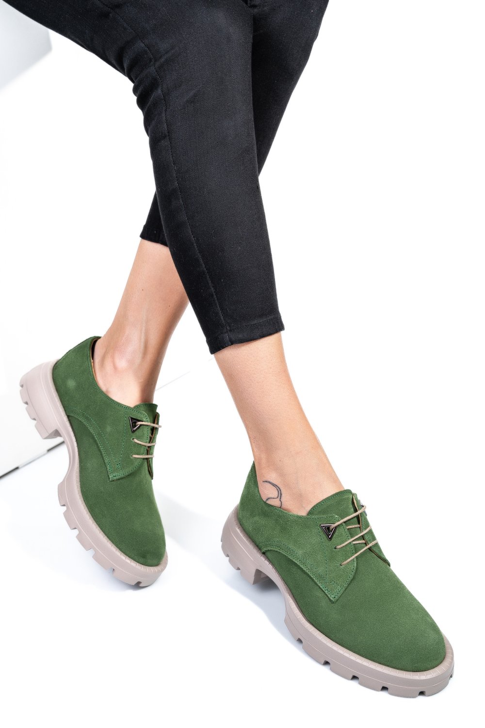 PANTOFI VERZI PIELE NATURALA INTOARSA 251615SP
