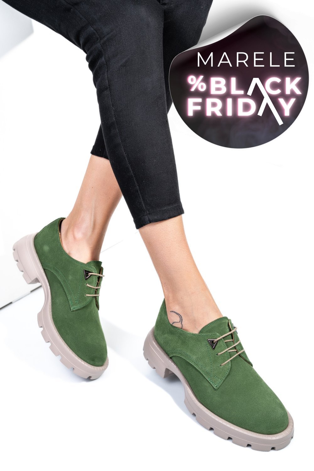 PANTOFI VERZI PIELE NATURALA INTOARSA 251615SP