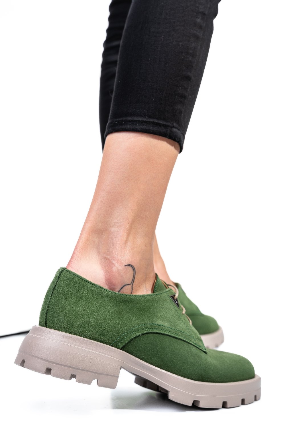 PANTOFI VERZI PIELE NATURALA INTOARSA 251615SP