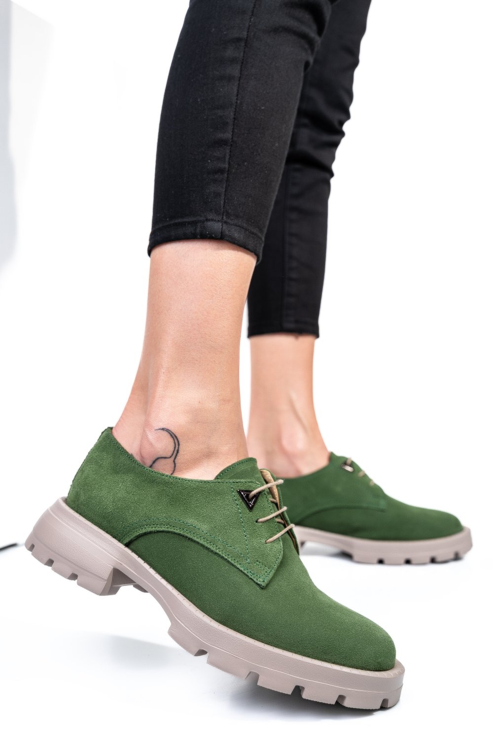 PANTOFI VERZI PIELE NATURALA INTOARSA 251615SP