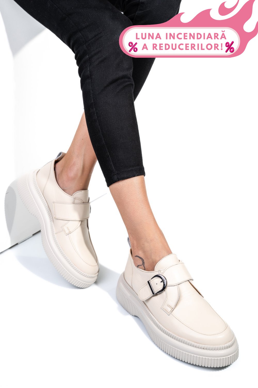 MOCASINI CREM PIELE NATURALA 251618NP
