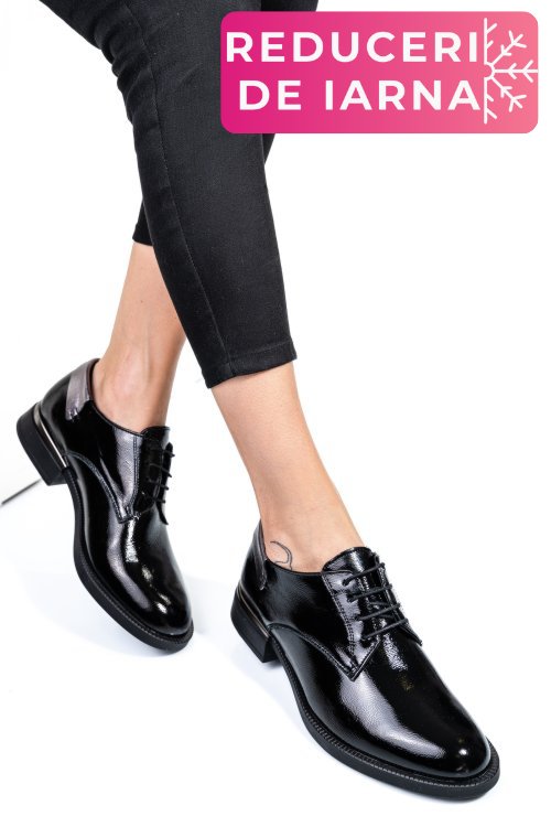 Pantofi negri piele naturala lacuita 251624npk
