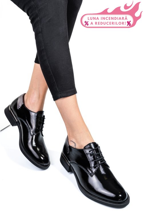 Pantofi negri piele naturala lacuita 251624npk