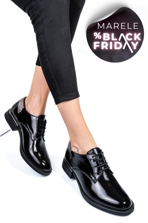 Pantofi negri piele naturala lacuita 251624npk