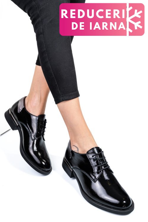 Pantofi negri piele naturala lacuita 251624npk