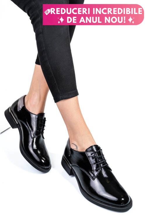 Pantofi negri piele naturala lacuita 251624npk