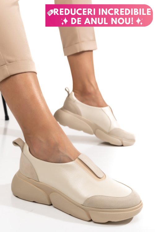 Pantofi bej piele naturala 2002l