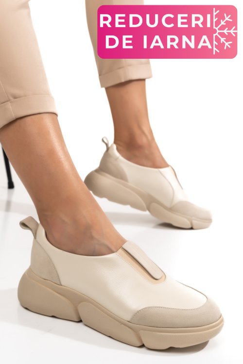 Pantofi bej piele naturala 2002l