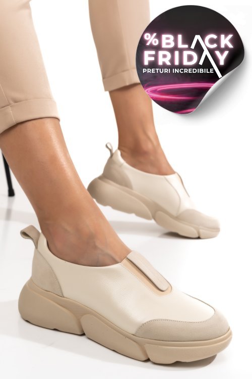Pantofi bej piele naturala 2002l