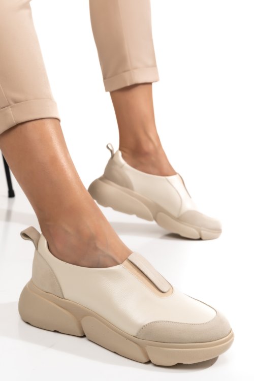 Pantofi bej piele naturala 2002l