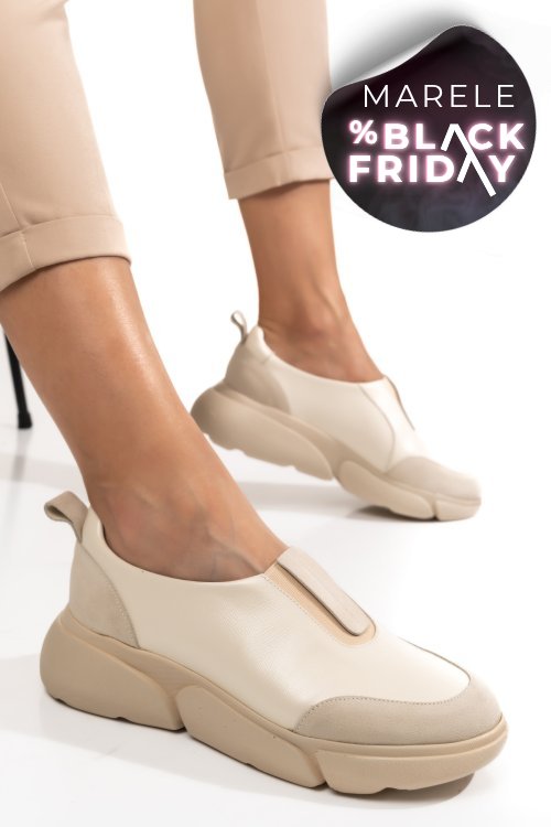 Pantofi bej piele naturala 2002l