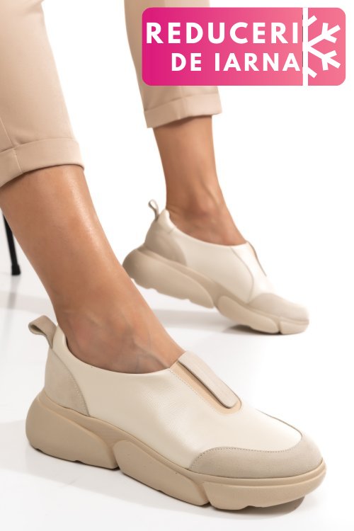 Pantofi bej piele naturala 2002l