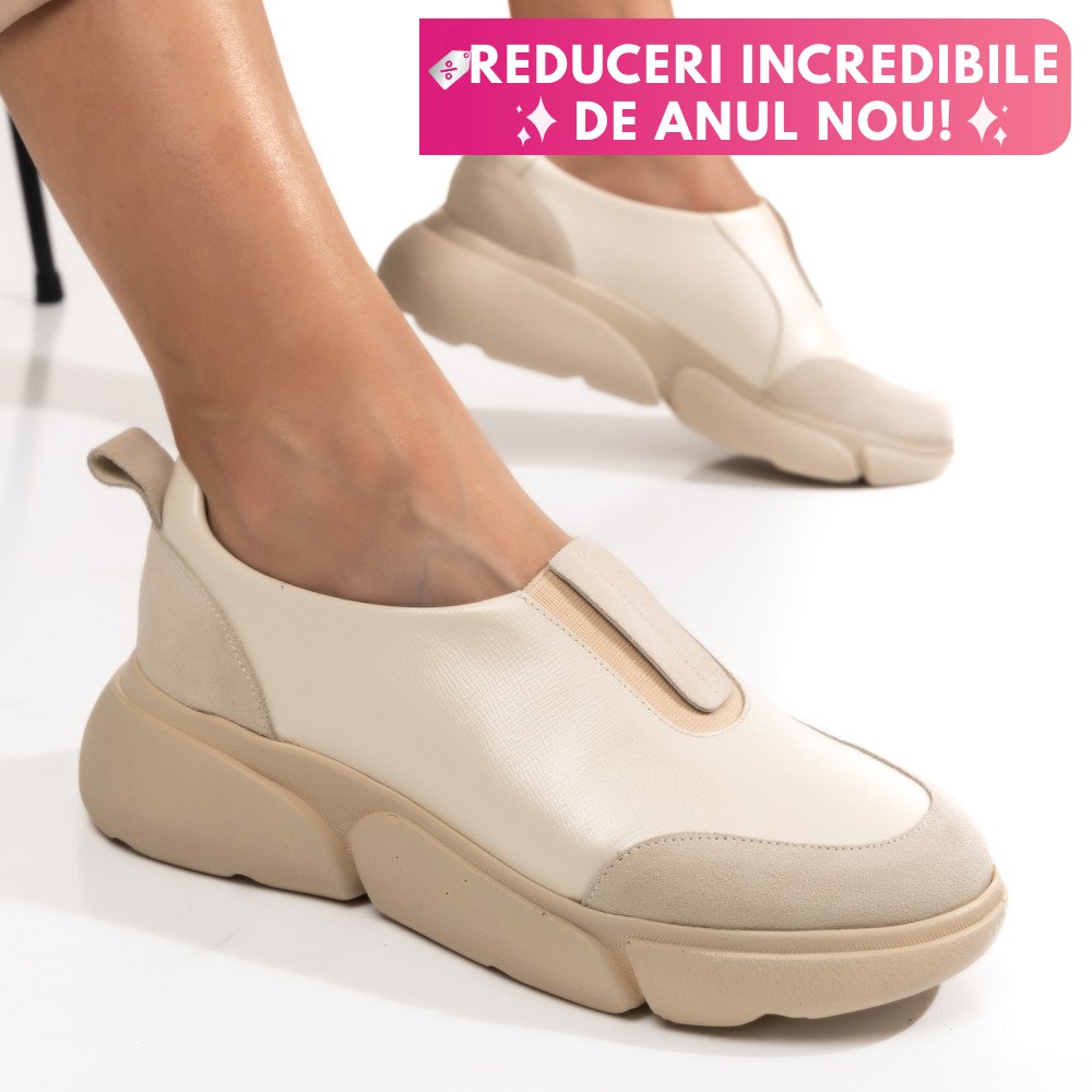 PANTOFI BEJ PIELE NATURALA 2002L
