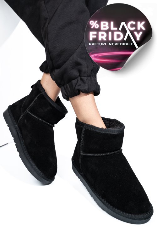 Cizme dama imblanite piele naturala intoarsa negre is771201