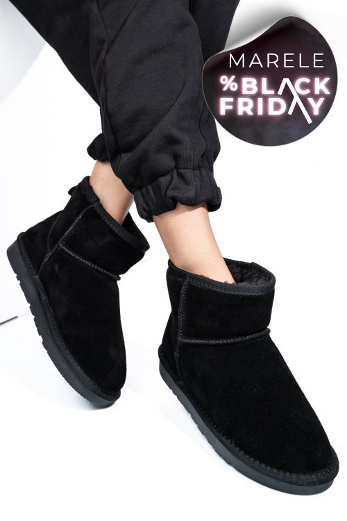 Cizme dama imblanite piele naturala intoarsa negre is771201