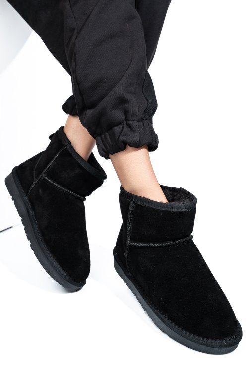 Cizme dama imblanite piele naturala intoarsa negre is771201