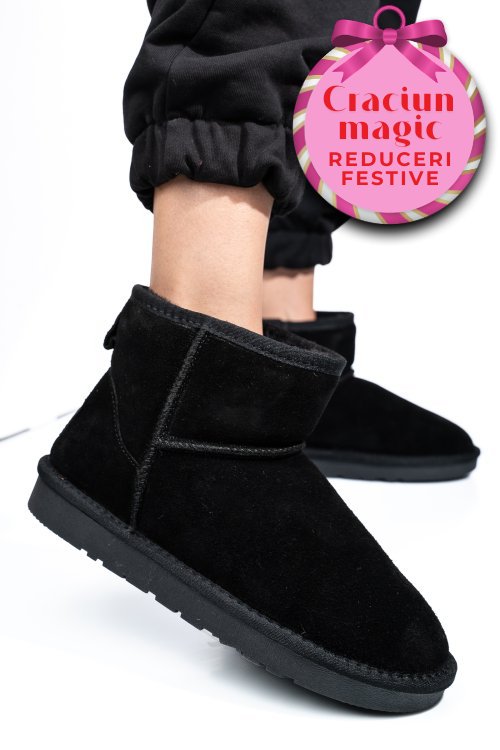 Cizme dama imblanite piele naturala intoarsa negre is771201