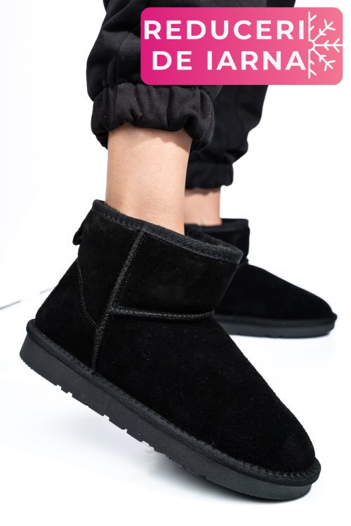 Cizme dama imblanite piele naturala intoarsa negre is771201