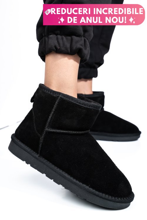 Cizme dama imblanite piele naturala intoarsa negre is771201