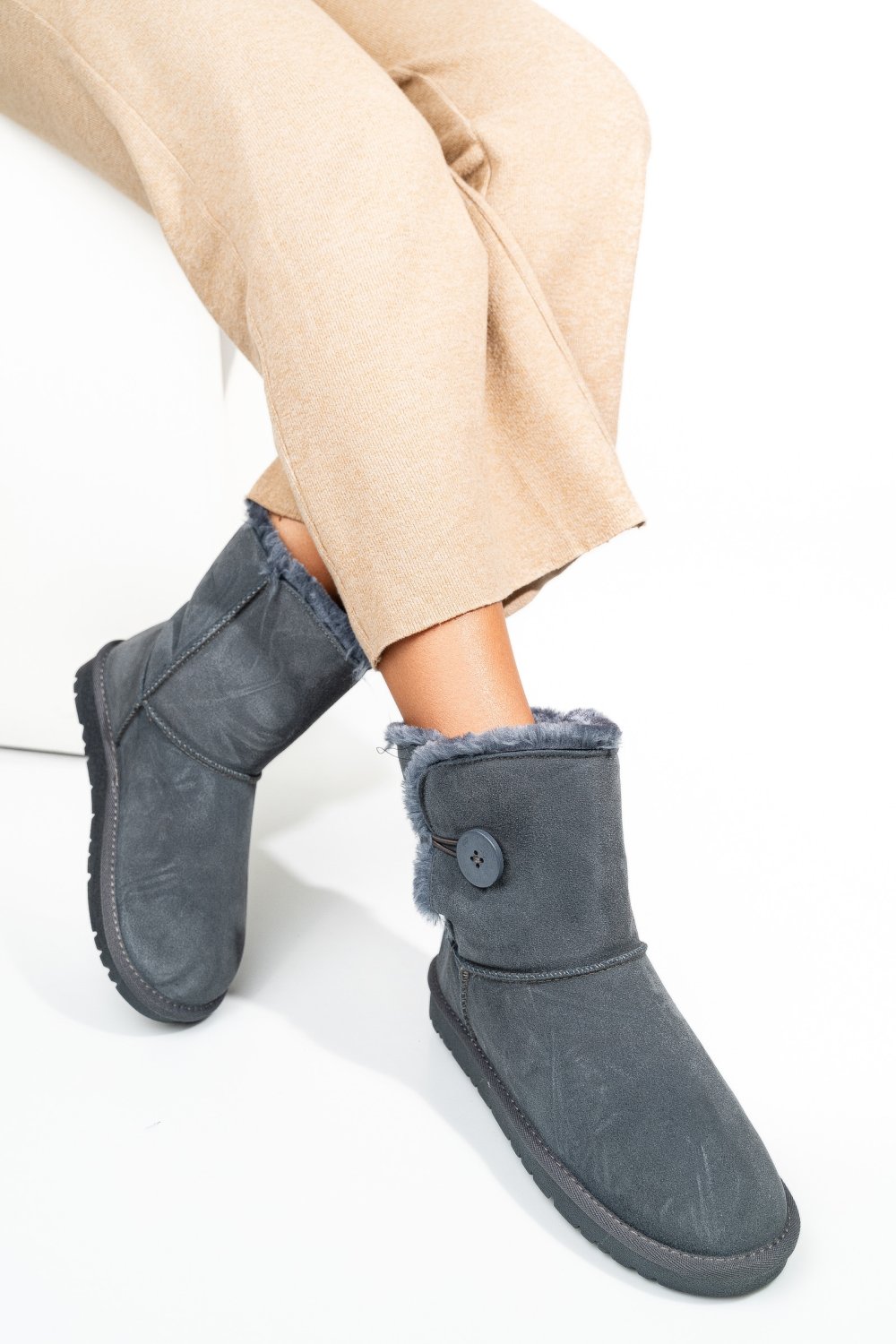 CIZME GRI PIELE NATURALA INTOARSA 8SP137